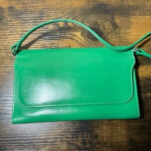 HOBO Leather Vintage Rare Kelly Green Tri Fold Magnetic Clutch Wallet Crossbody